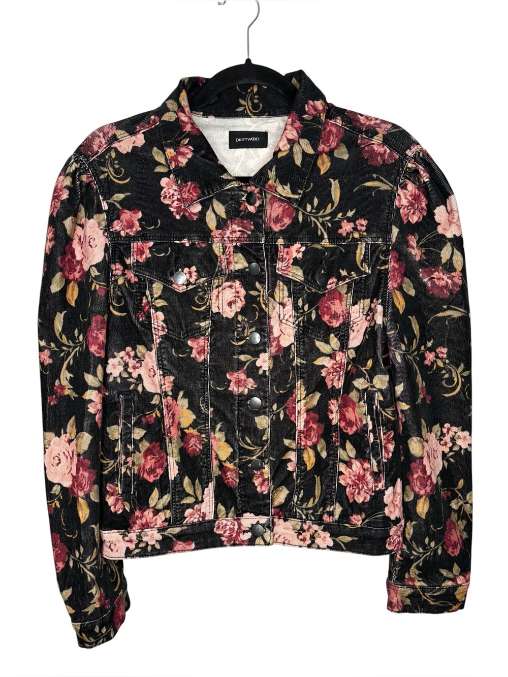 Driftwood Trucker Jacket Floral Corduroy Size Large Stretch Western Boho